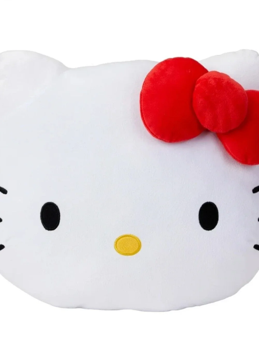 Hello Kitty Plush Face Pillow – White with Red Bow